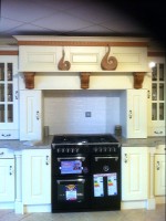 Cream hand-painted in frame kitchen showing hob and cooker unit - designed and fitted by Barrett Kitchens, County Donegal, Ireland